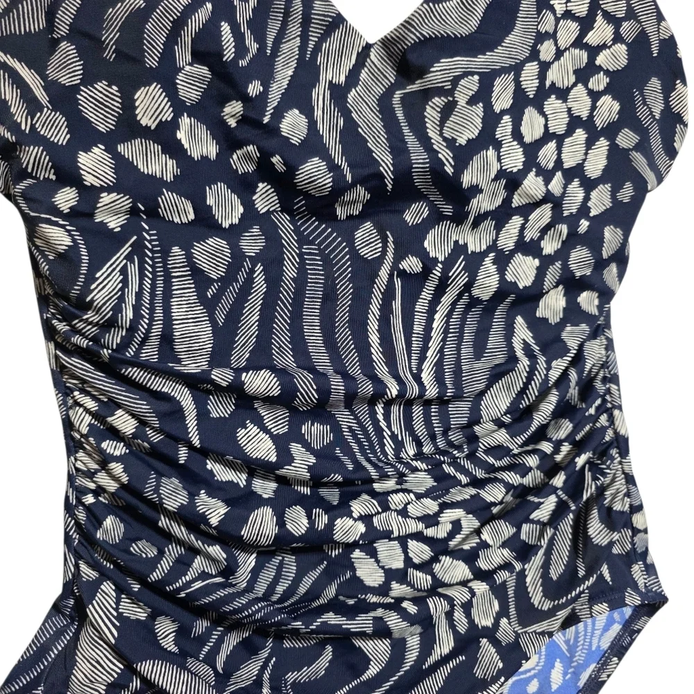 EUC MIRACLESUIT BLOCKBUSTER NAVY WHITE SWIMSUIT SZ12